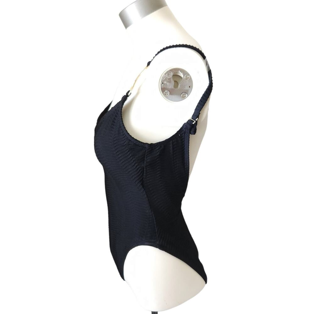 Vintage BAJA BLUE Swim black ribbed one piece scoop back bathing swimsuit Sz 4 - Picture 2 of 9